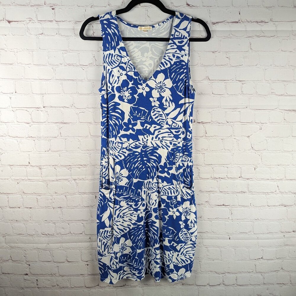 Zen Knits Blue/White Tropical Sleeveless Dress S